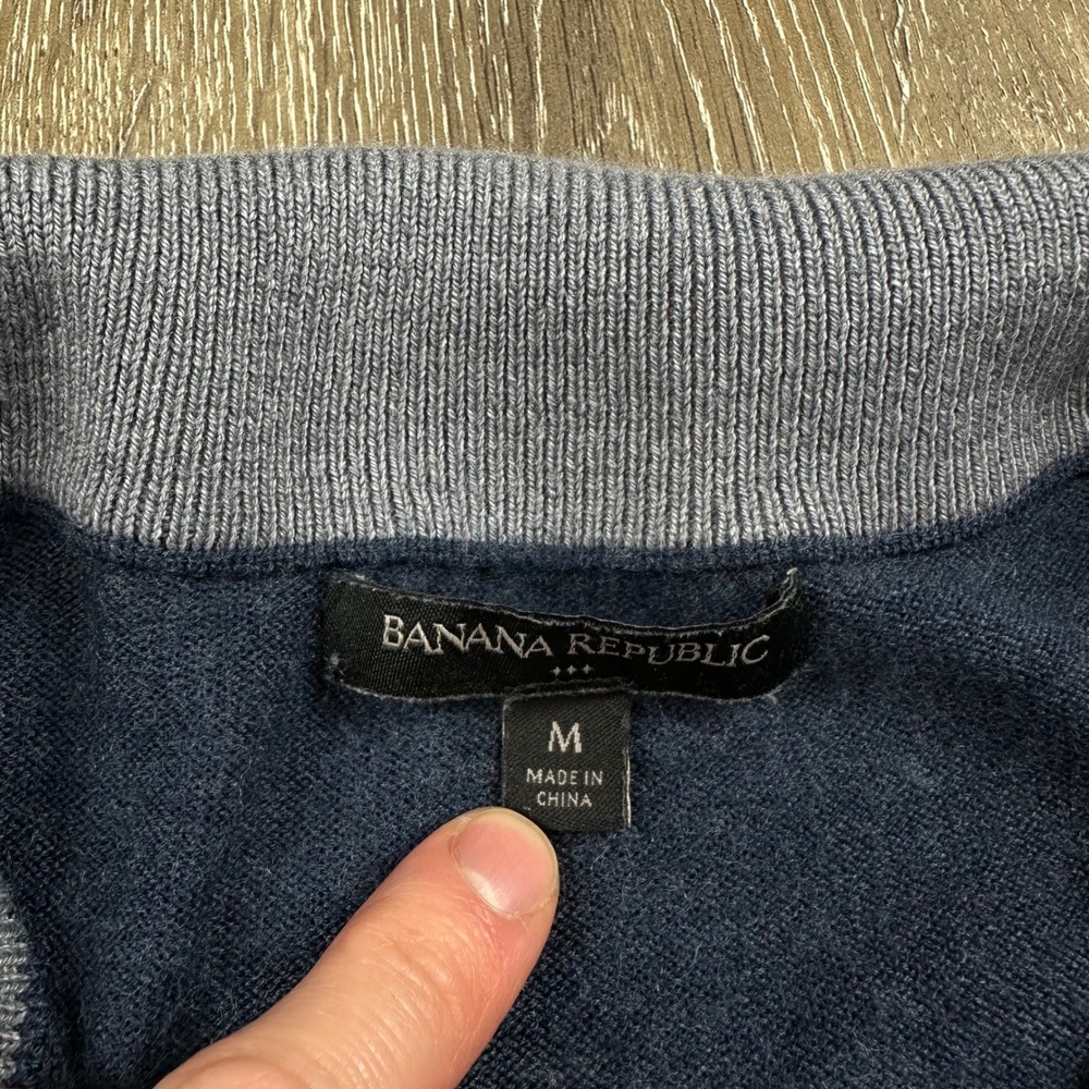 Banana Republic Mens Merino Wool Full Zip Sweater Blue Mock Neck Cardigan Medium - Picture 3 of 7